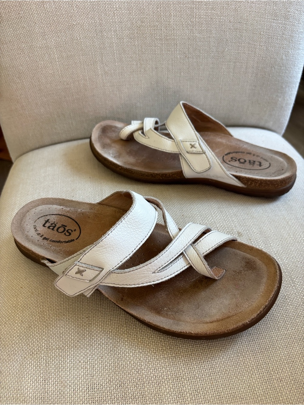 Taos Perfect Sandal White Leather Size 8